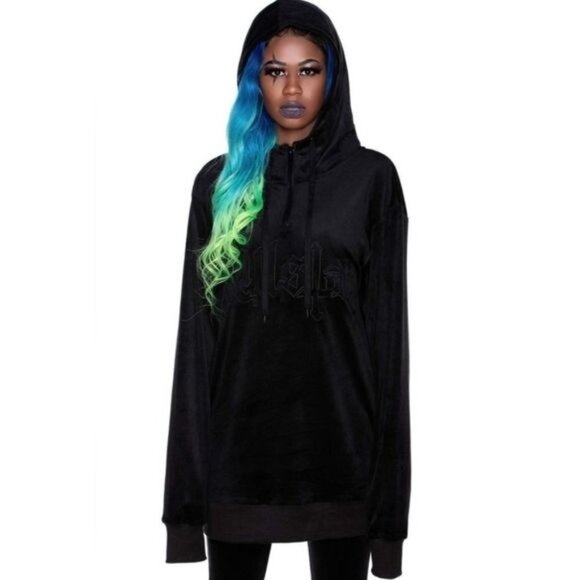 Killstar ✦ Fester Hoodie ✦ Black Velour Oversized Hood Pullover M Unisex NWT - Picture 4 of 9